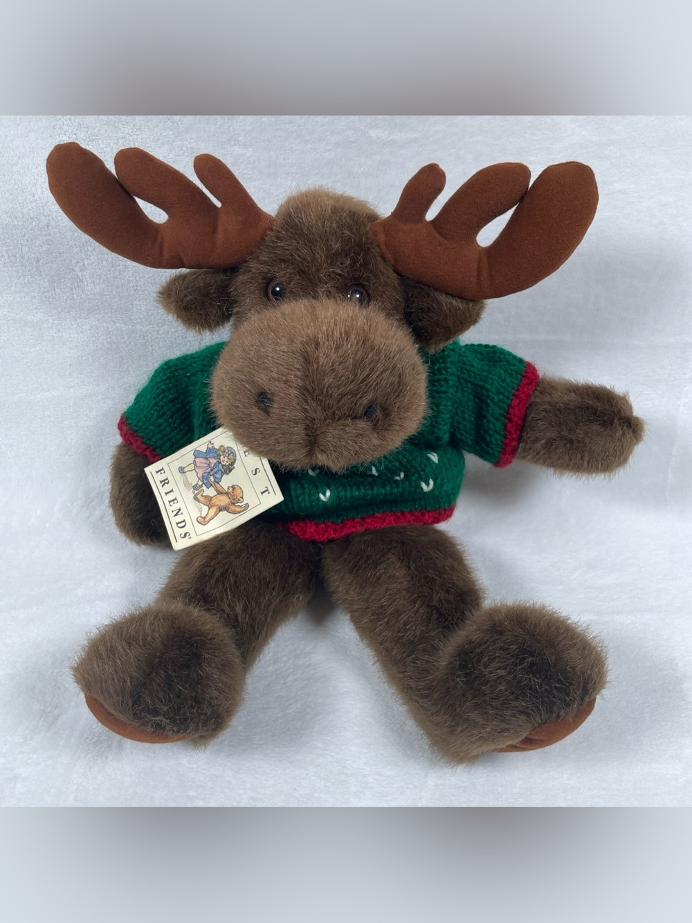 Vtg 1985 Moose Plush With Sweater 17” L Stuffed Animal Christmas Soft WITH TAGS!